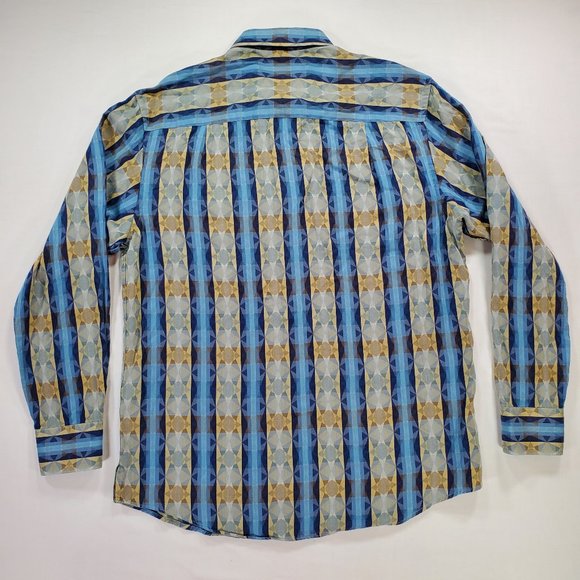 Jhane Barnes Shirt Men Medium Blue Geometric Casual Button Down Designer Vintage - Picture 11 of 16